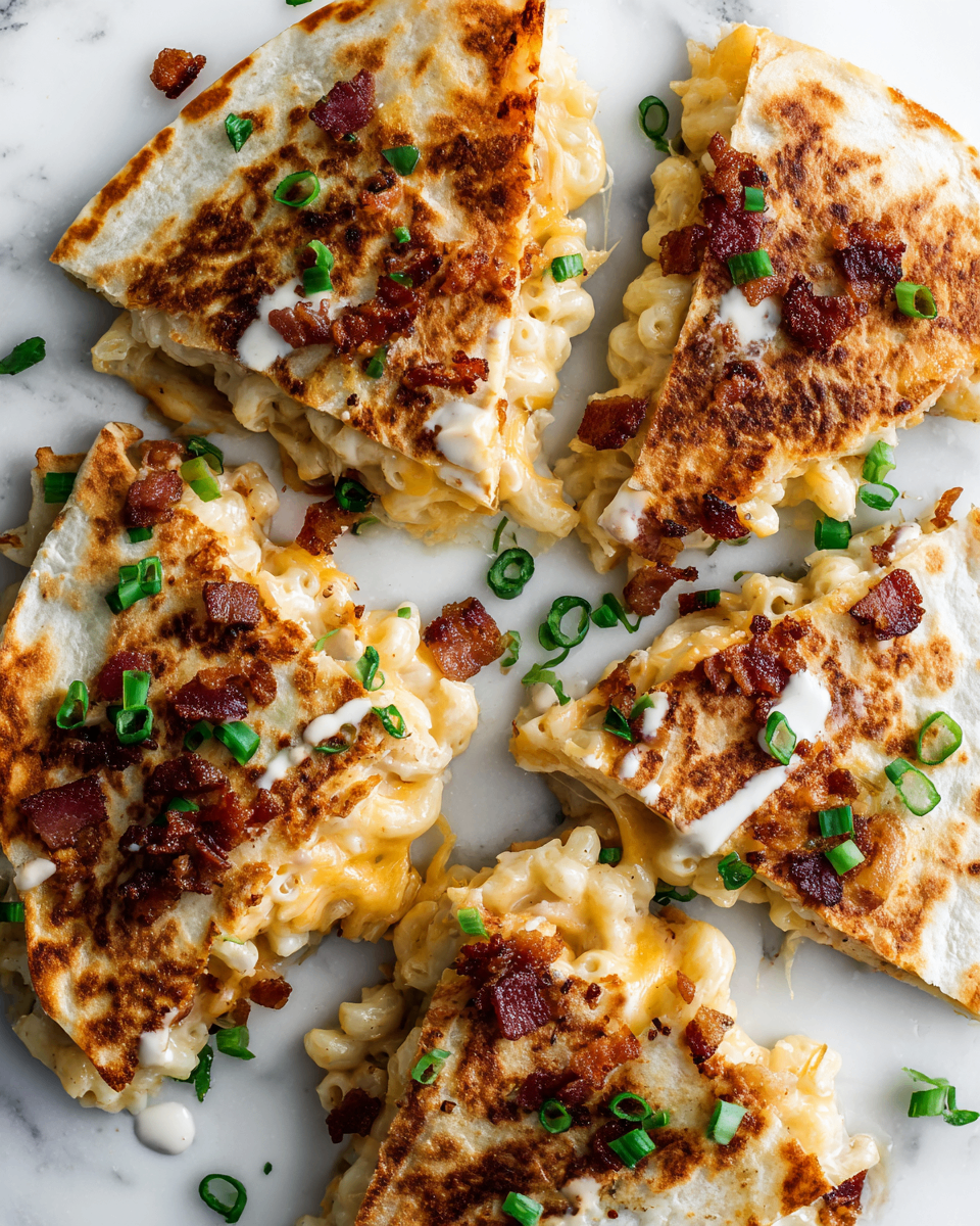 Bacon Ranch Mac & Cheese Quesadilla Bacon Ranch Mac & Cheese Quesadilla with crispy tortilla and melted cheese - a cozy comfort food perfect for gatherings.