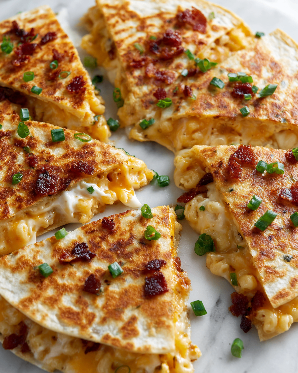 Bacon Ranch Mac & Cheese Quesadilla Bacon Ranch Mac & Cheese Quesadilla with crispy tortilla and melted cheese - a cozy comfort food perfect for gatherings.