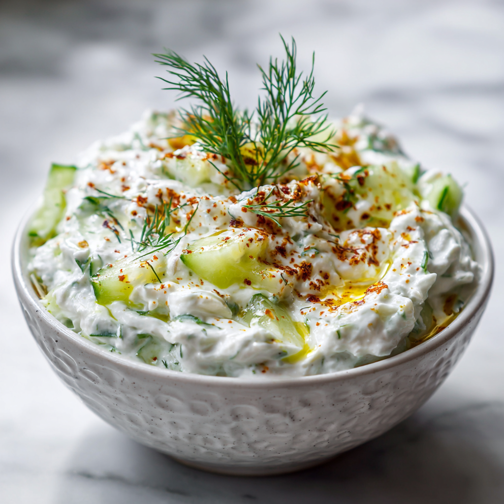 Creamy and Refreshing Tzatziki Recipe Creamy tzatziki recipe made with cucumber, garlic, and yogurt for a refreshing dip.