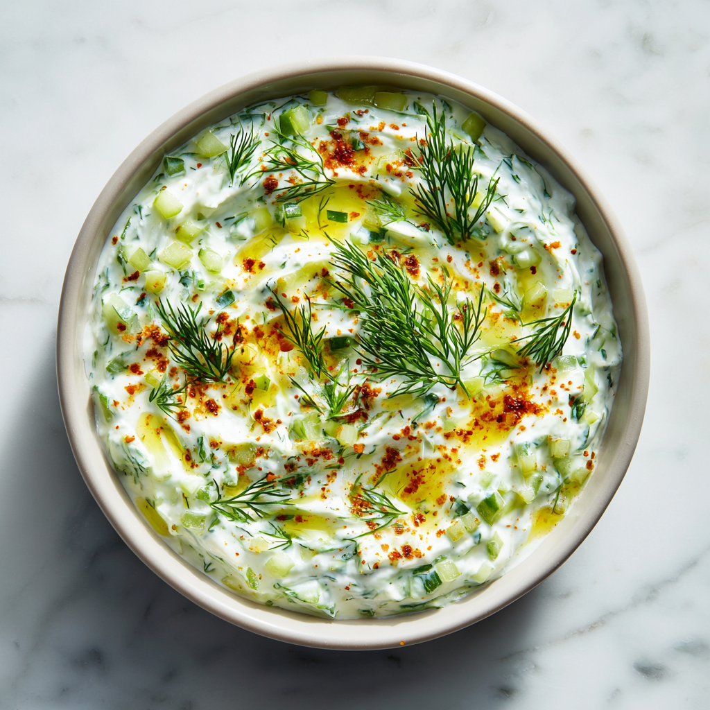 Creamy and Refreshing Tzatziki Recipe Creamy tzatziki recipe made with cucumber, garlic, and yogurt for a refreshing dip.