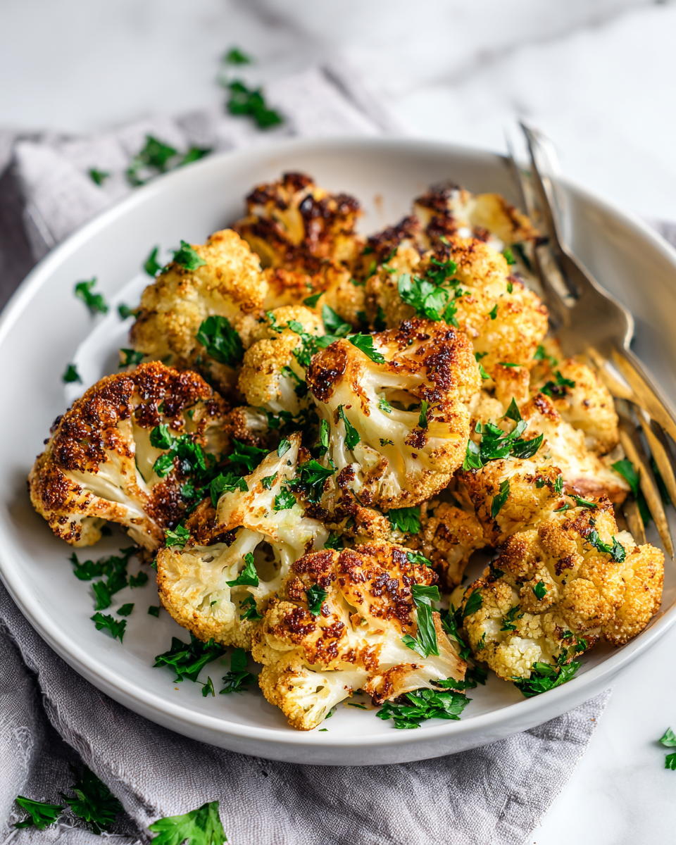 Crispy Roasted Cauliflower: A Festive Side Crispy roasted cauliflower florets with olive oil and seasonings, a healthy and delicious side dish for holidays.