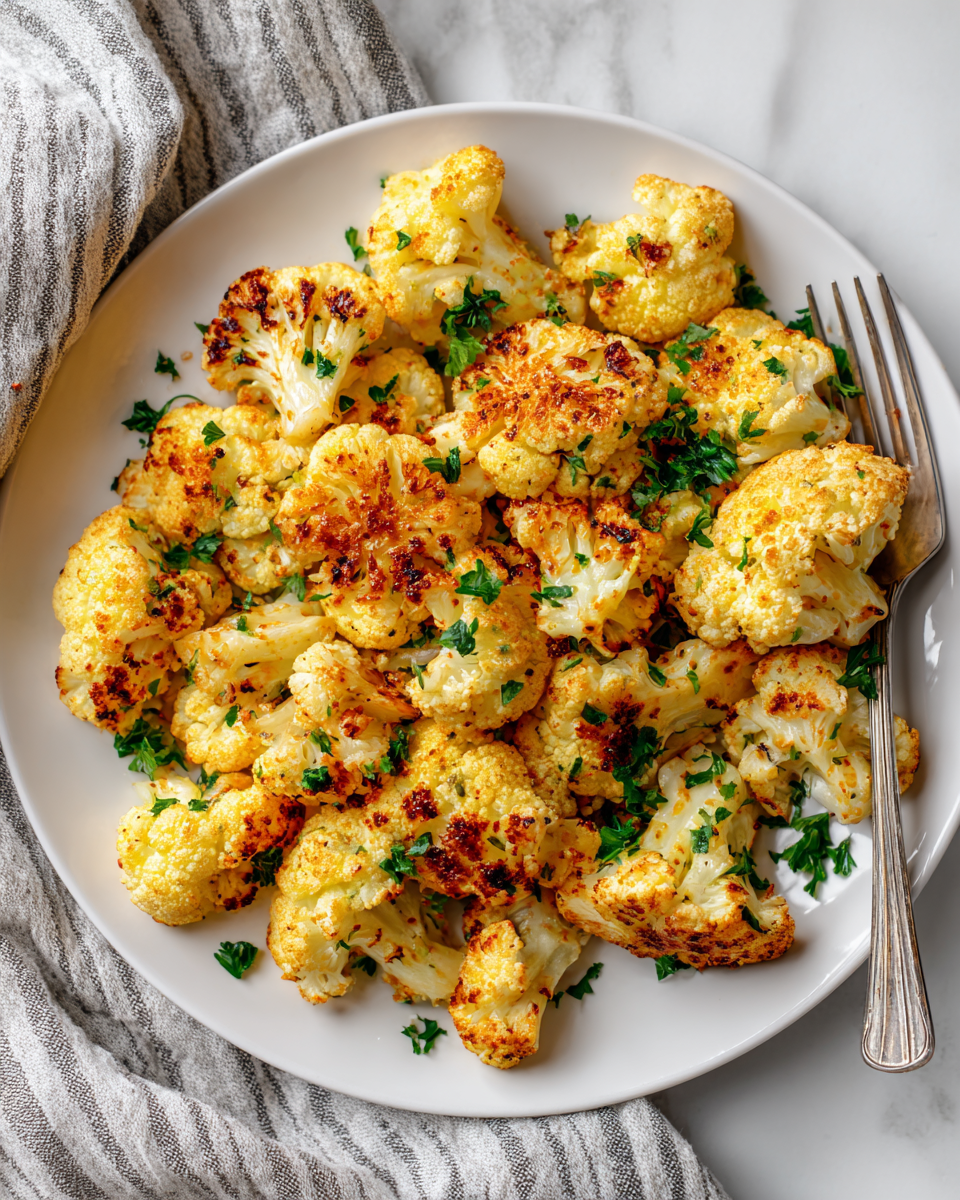 Crispy Roasted Cauliflower: A Festive Side Crispy roasted cauliflower florets with olive oil and seasonings, a healthy and delicious side dish for holidays.