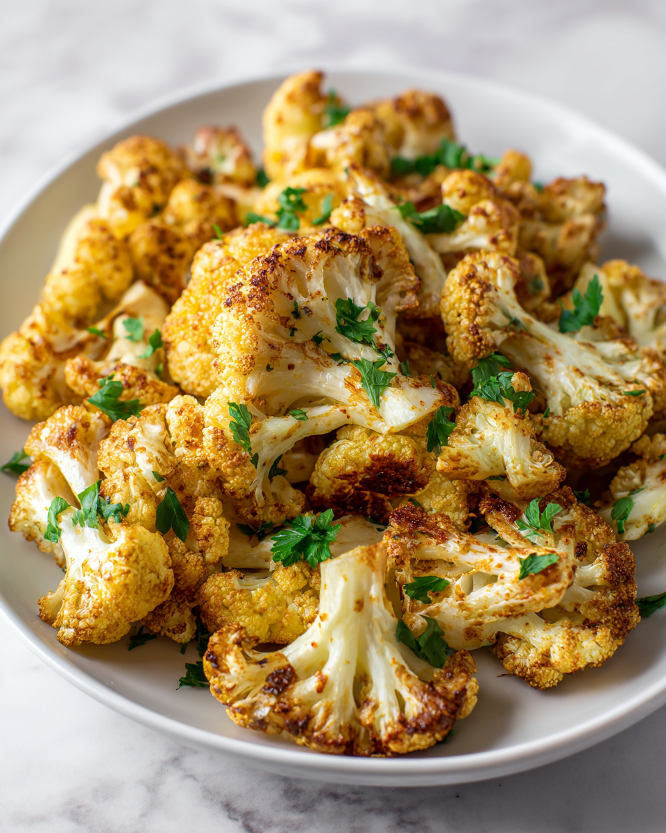 Crispy Roasted Cauliflower: A Festive Side Crispy roasted cauliflower florets with olive oil and seasonings, a healthy and delicious side dish for holidays.