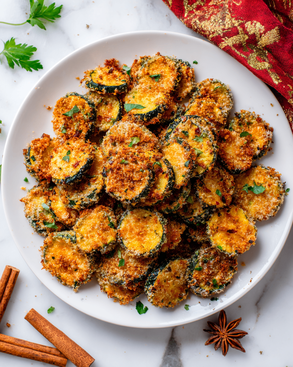 Crispy Zucchini Chips for Holiday Snacking Crispy zucchini chips baked for a healthier holiday snack, perfect alternative to chips and packed with flavor.