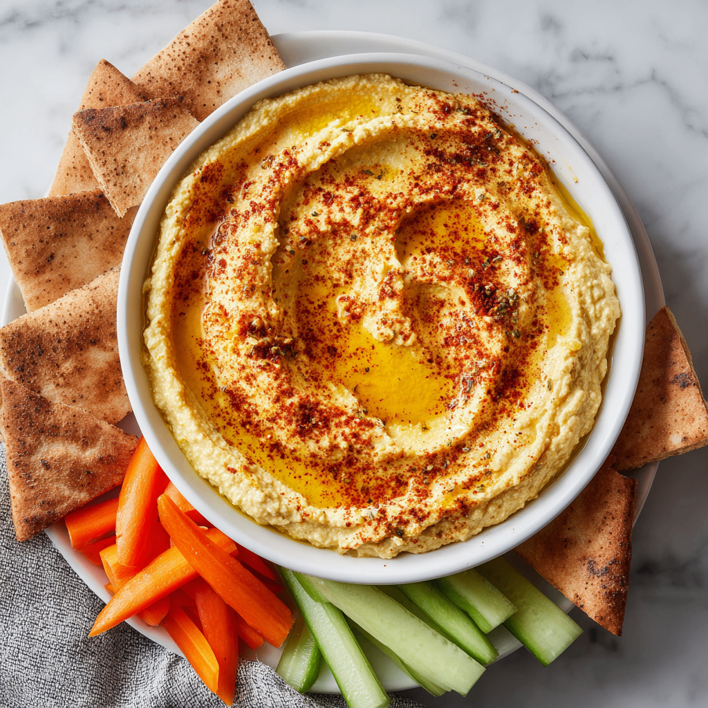 Delicious Classic Hummus Recipe Classic hummus made with chickpeas, tahini, and garlic; quick and easy recipe for healthy snacking and parties.