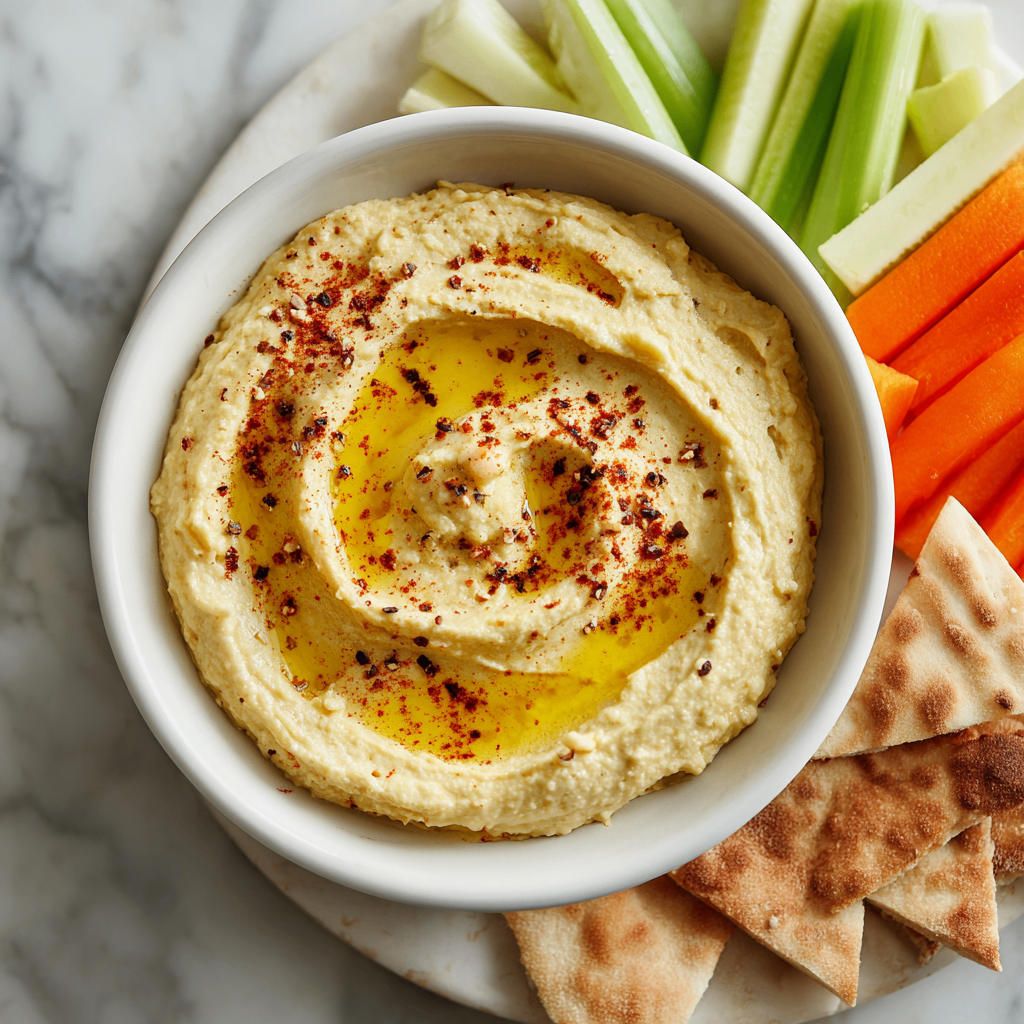 Delicious Classic Hummus Recipe Classic hummus made with chickpeas, tahini, and garlic; quick and easy recipe for healthy snacking and parties.