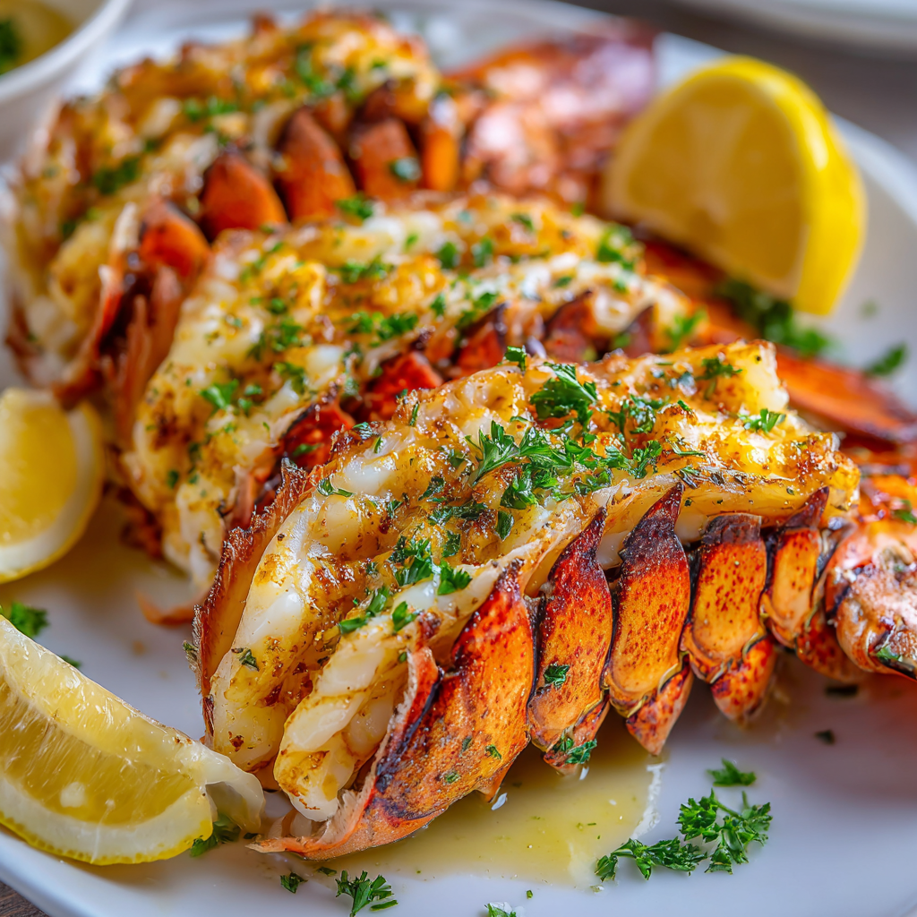 Delicious Grilled Lobster Tail in 30 Minutes Grilled lobster tail with garlic butter marinade, perfect dish for festive gatherings or special occasions.