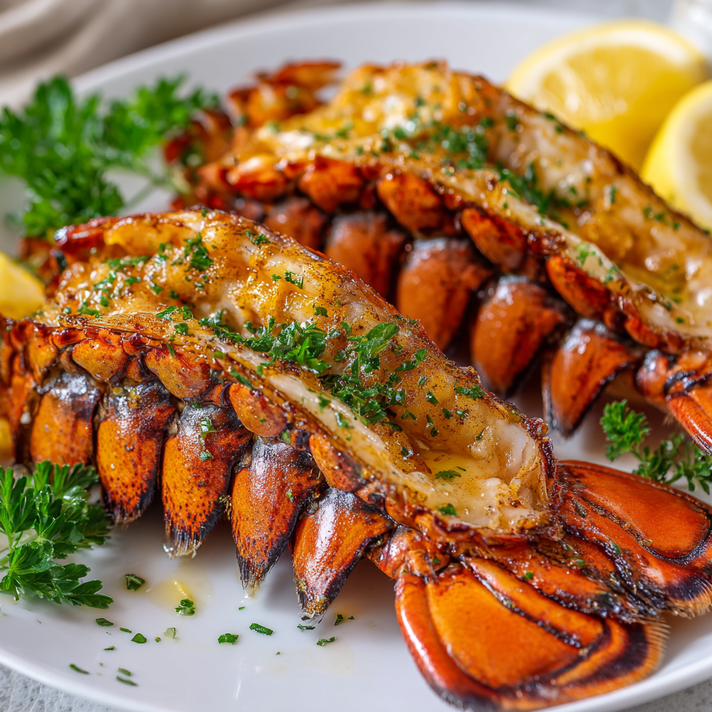 Delicious Grilled Lobster Tail in 30 Minutes Grilled lobster tail with garlic butter marinade, perfect dish for festive gatherings or special occasions.