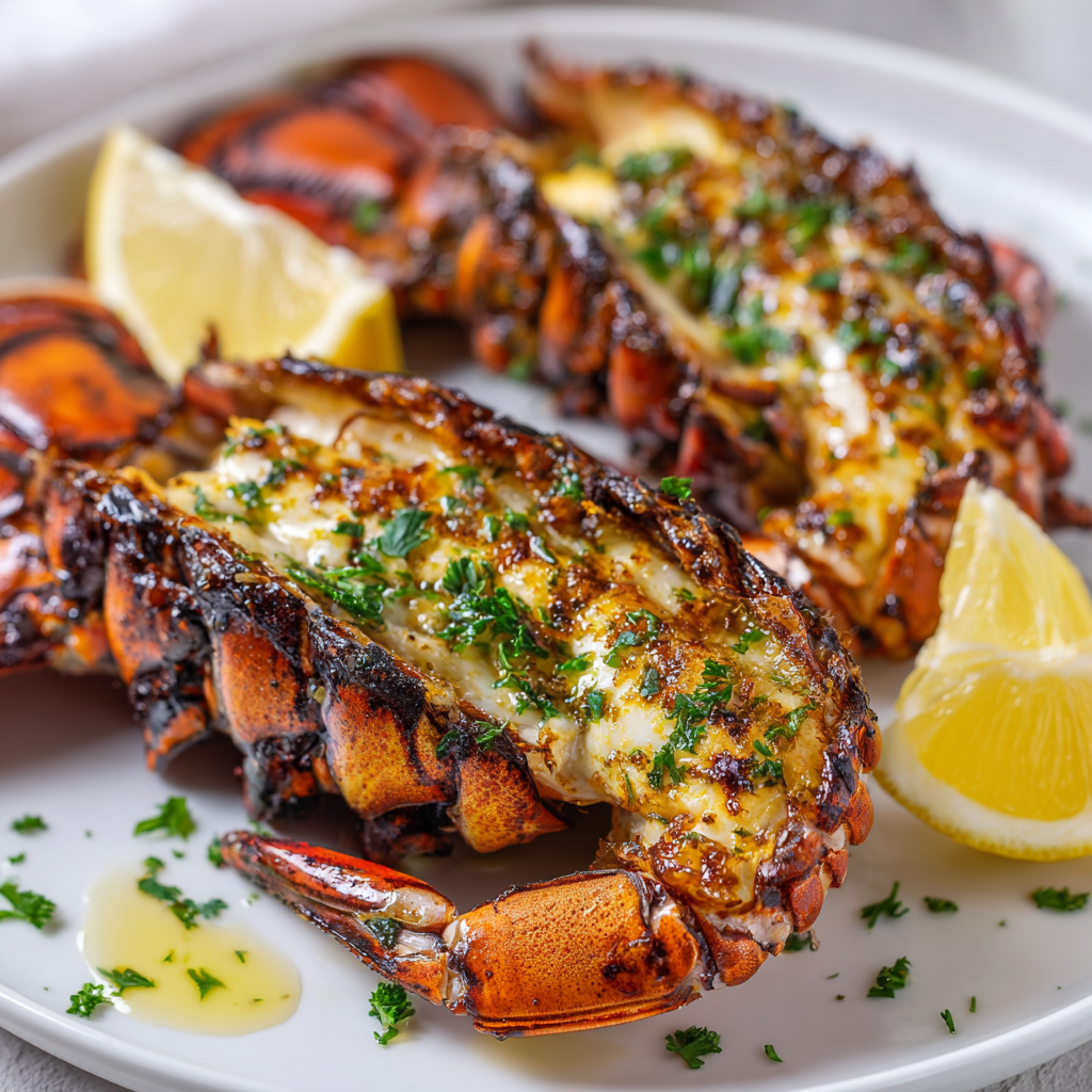 Delicious Grilled Lobster Tail in 30 Minutes Grilled lobster tail with garlic butter marinade, perfect dish for festive gatherings or special occasions.