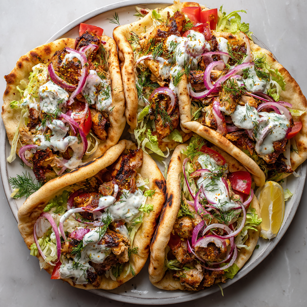 Delicious Homemade Chicken Gyros Homemade chicken gyros wrapped in pita with tzatziki, fresh veggies, and grilled chicken, perfect for cozy dinners.