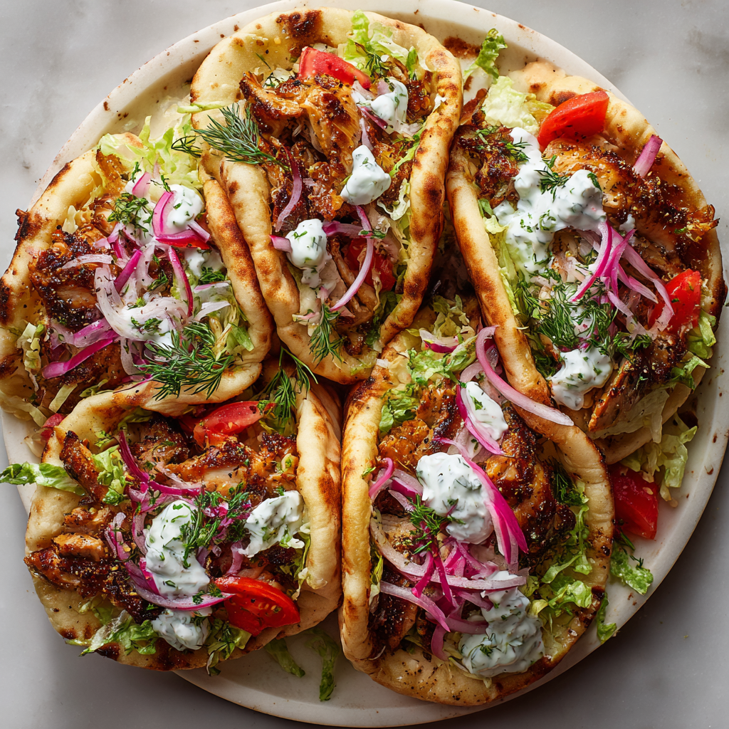 Delicious Homemade Chicken Gyros Homemade chicken gyros wrapped in pita with tzatziki, fresh veggies, and grilled chicken, perfect for cozy dinners.