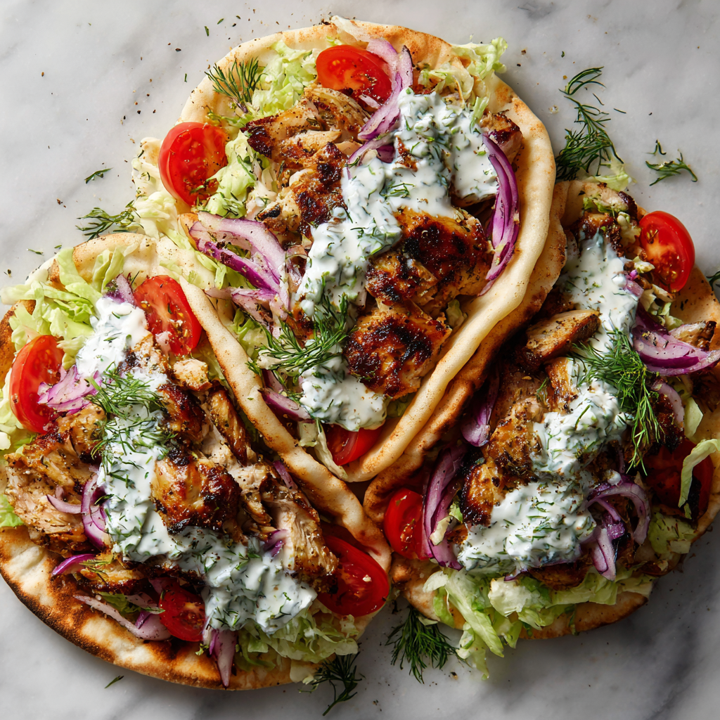 Delicious Homemade Chicken Gyros Homemade chicken gyros wrapped in pita with tzatziki, fresh veggies, and grilled chicken, perfect for cozy dinners.