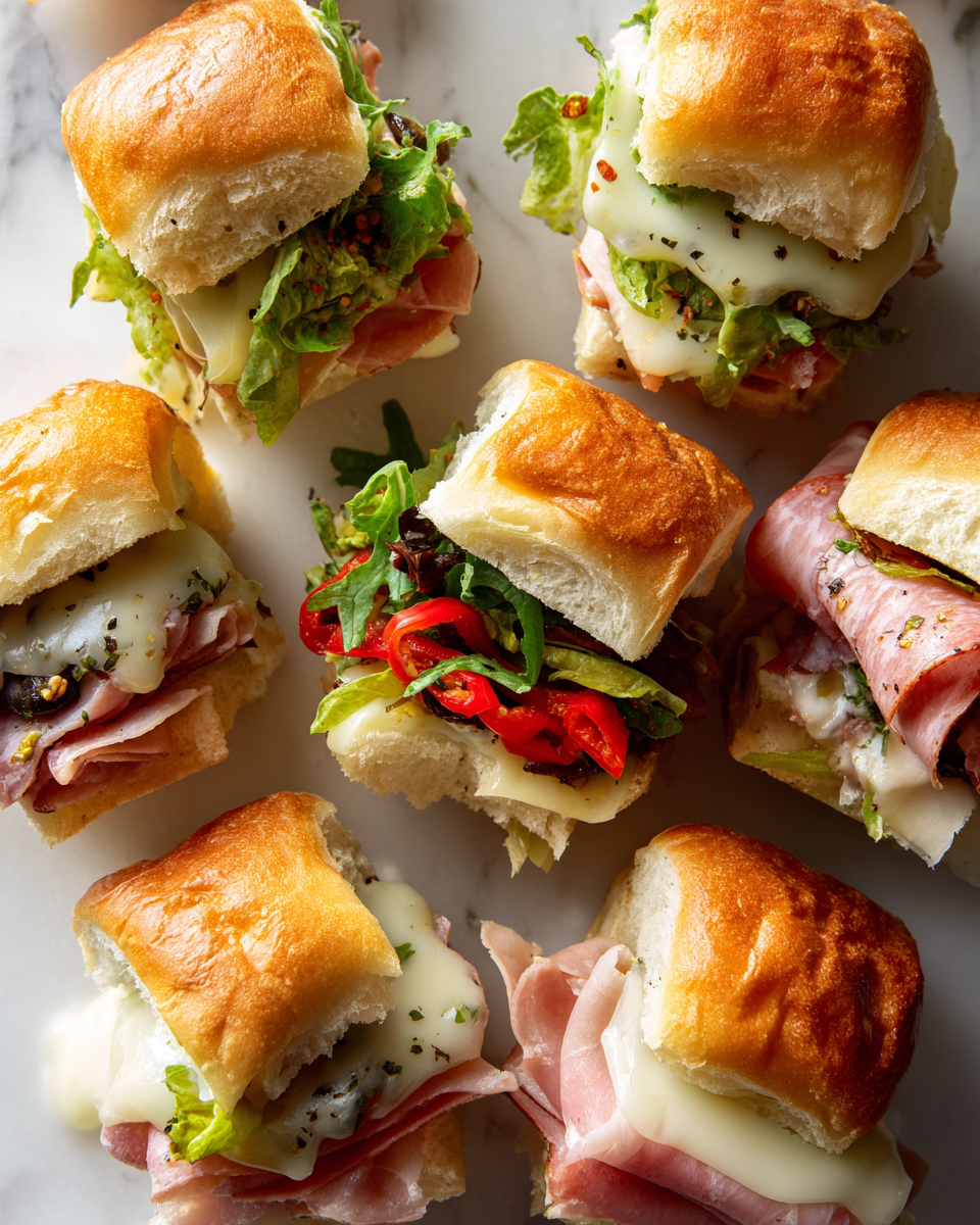 Delicious Italian Sub Sliders for Quick Gatherings Baked Italian Sub Sliders with deli meats and cheese, perfect for gatherings.