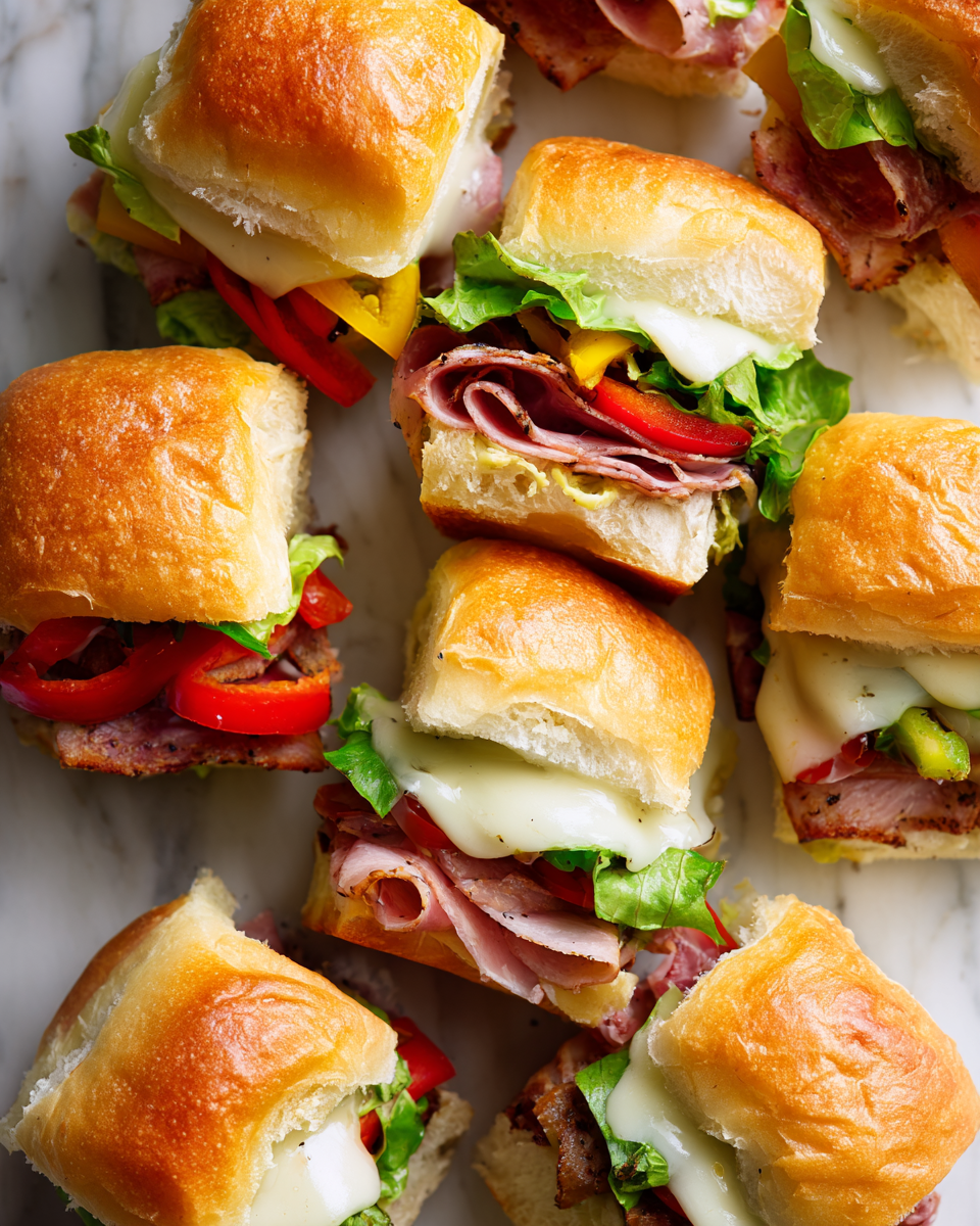 Delicious Italian Sub Sliders for Quick Gatherings Baked Italian Sub Sliders with deli meats and cheese, perfect for gatherings.