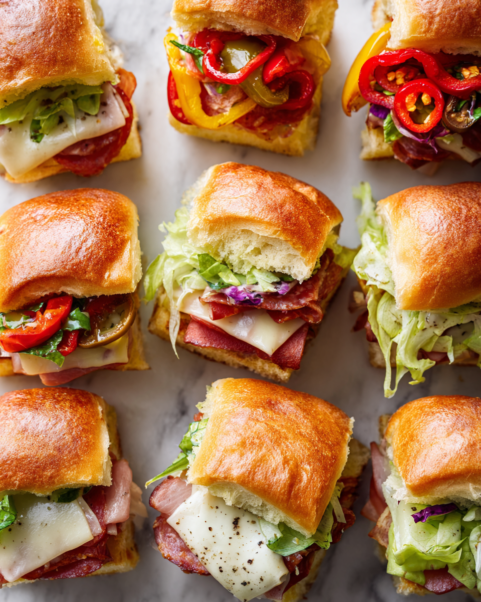 Delicious Italian Sub Sliders for Quick Gatherings Baked Italian Sub Sliders with deli meats and cheese, perfect for gatherings.