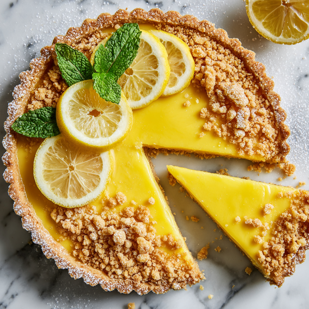 Delicious Lemon Tart with Buttery Shortbread Crust Lemon tart with buttery shortbread crust, a perfect holiday dessert featuring bright citrus flavors and a rich texture.