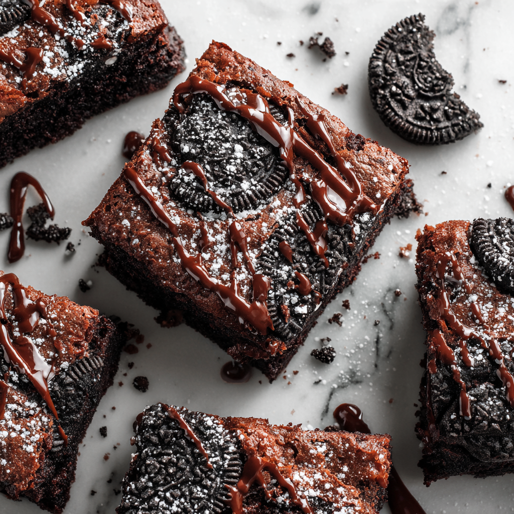 Oreo brownies featuring rich chocolate flavor and crunchy Oreos, perfect holiday treats