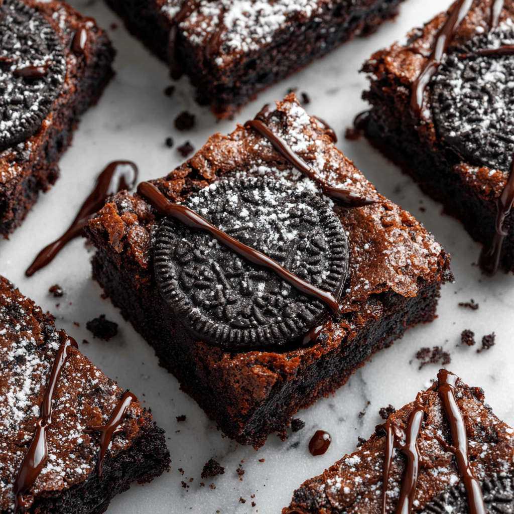 Oreo brownies featuring rich chocolate flavor and crunchy Oreos, perfect holiday treats