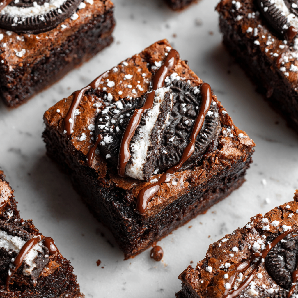 Oreo brownies featuring rich chocolate flavor and crunchy Oreos, perfect holiday treats