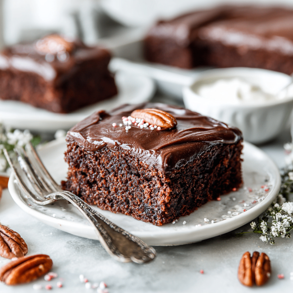 Delightful Skinny Texas Sheet Cake Recipe Skinny Texas Sheet Cake in a baking dish, a lightened chocolate delight, perfect for holiday gatherings and celebrations.