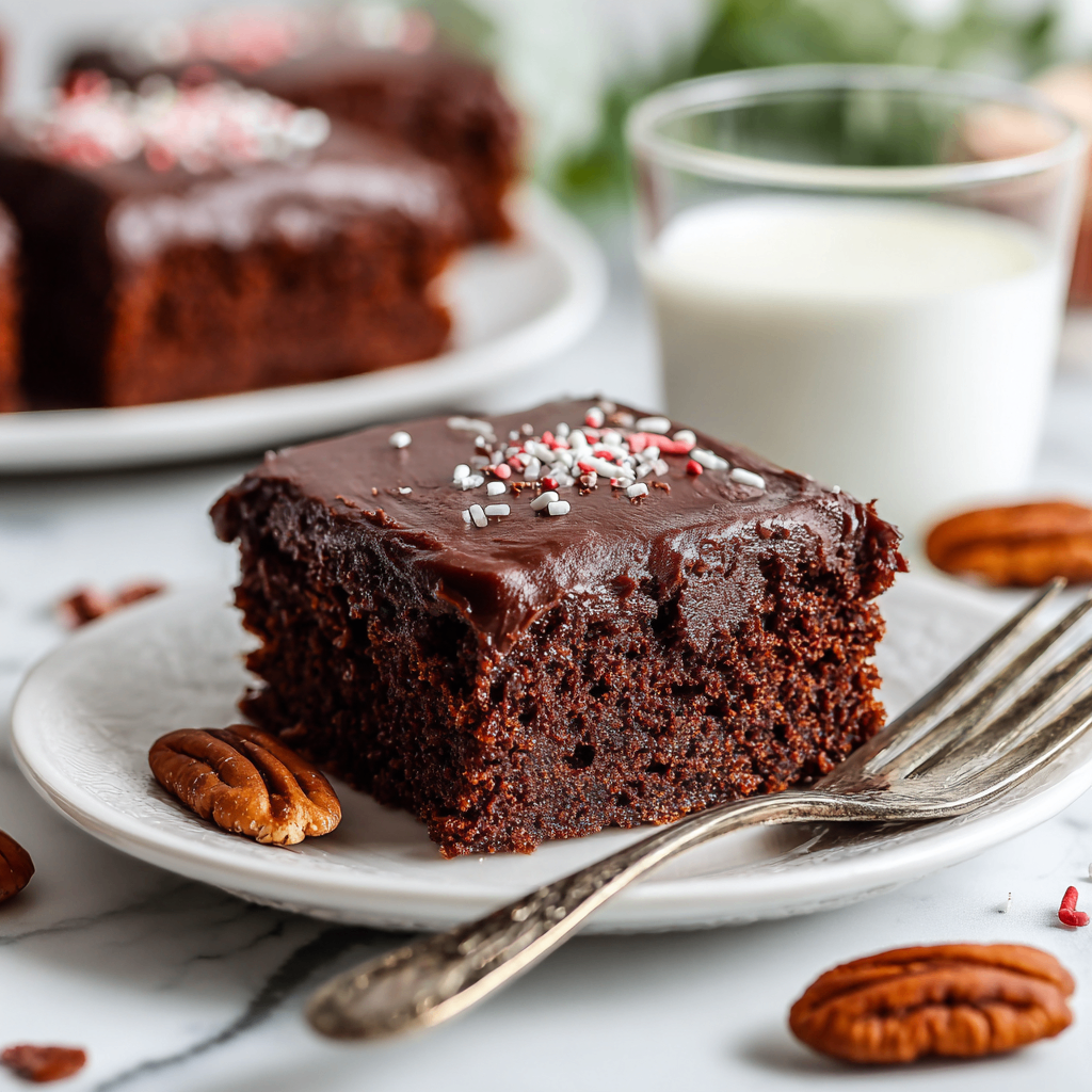 Delightful Skinny Texas Sheet Cake Recipe Skinny Texas Sheet Cake in a baking dish, a lightened chocolate delight, perfect for holiday gatherings and celebrations.