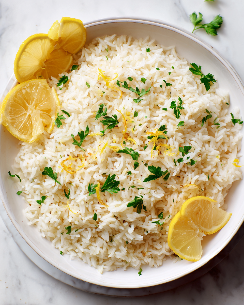 Easy Greek Lemon Rice, a vibrant and comforting side dish recipe perfect for holidays, featuring creamy rice, lemon zest, and fresh herbs.