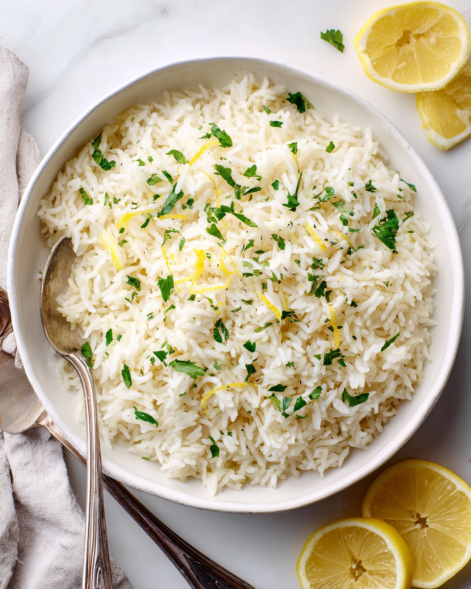 Easy Greek Lemon Rice, a vibrant and comforting side dish recipe perfect for holidays, featuring creamy rice, lemon zest, and fresh herbs.