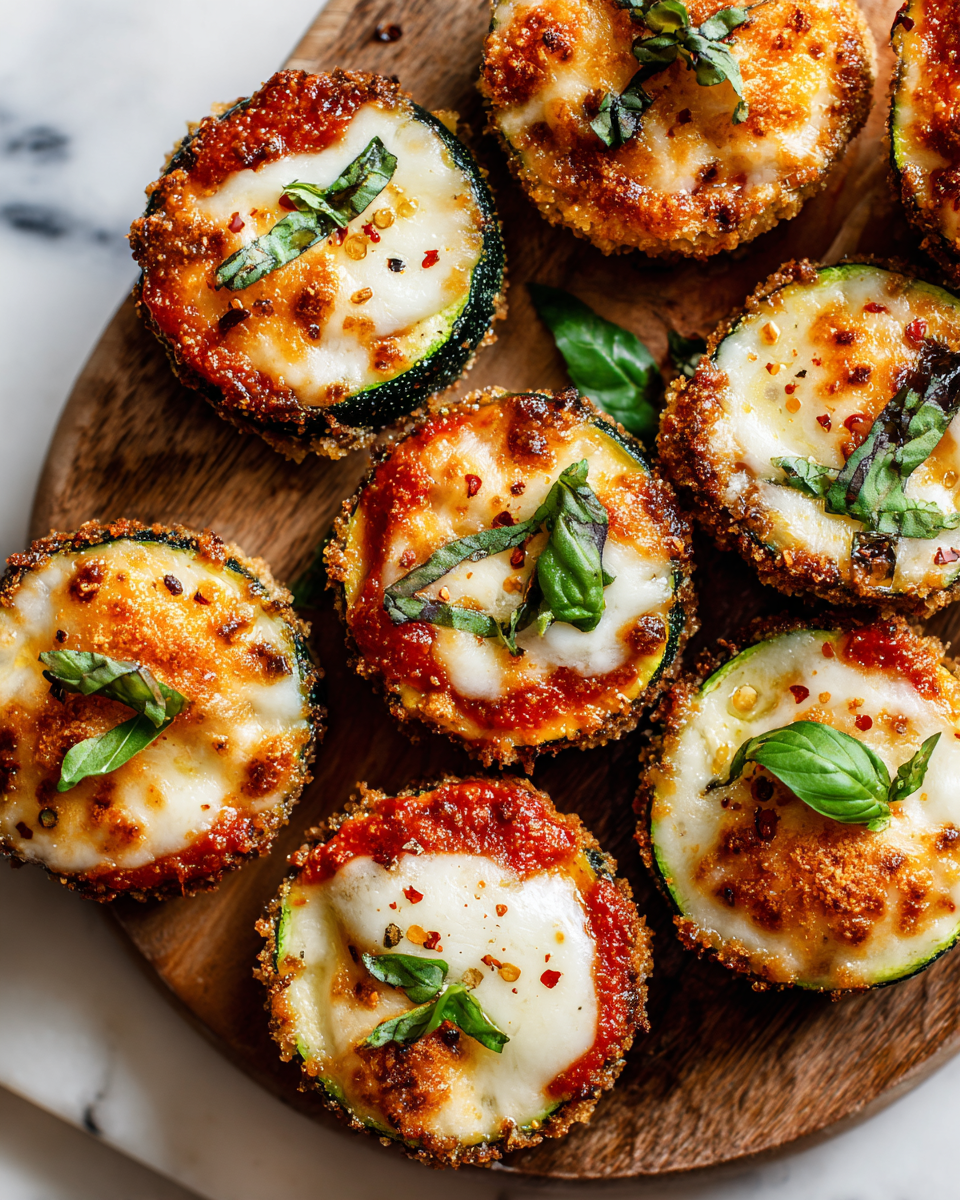 Healthy Zucchini Pizza Bites for Holiday Gatherings Baked zucchini pizza bites topped with marinara and cheese, perfect healthy appetizer for holiday gatherings