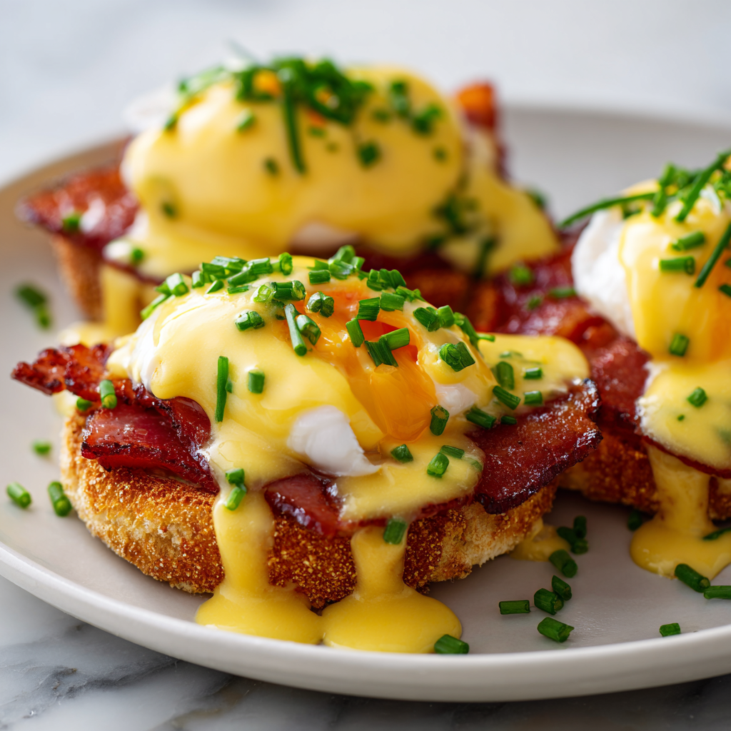 Irresistible Classic Eggs Benedict Recipe Delicious Classic Eggs Benedict with poached eggs, Canadian bacon, and hollandaise sauce, ideal for brunch lovers.