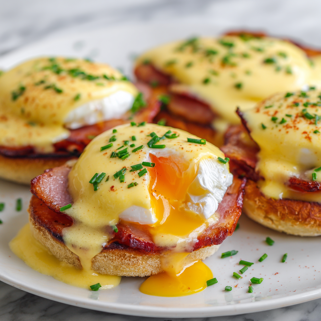 Irresistible Classic Eggs Benedict Recipe Delicious Classic Eggs Benedict with poached eggs, Canadian bacon, and hollandaise sauce, ideal for brunch lovers.