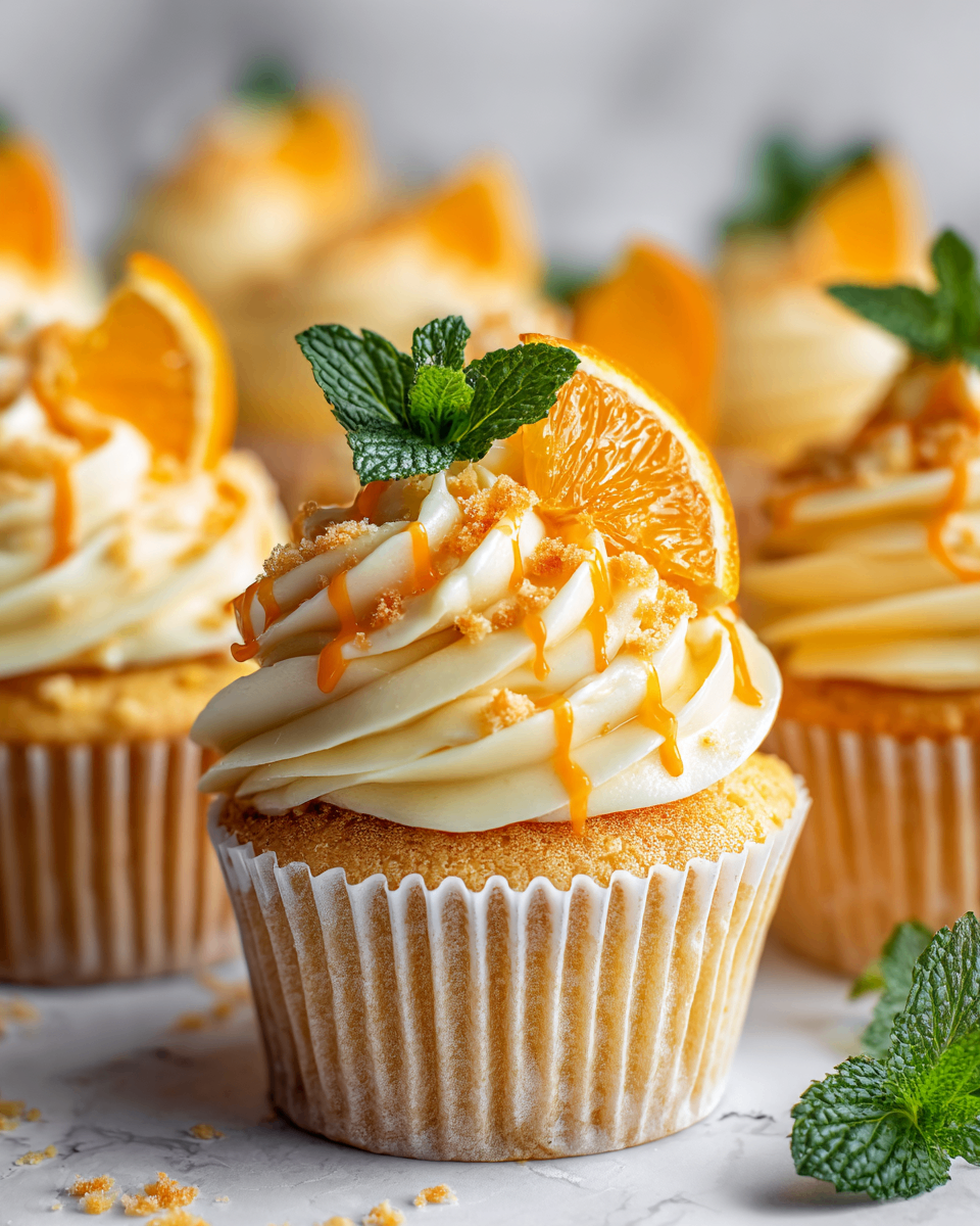 Delicious orange creamsicle cupcakes ready for holiday celebrations, featuring fluffy texture and citrusy flavor.
