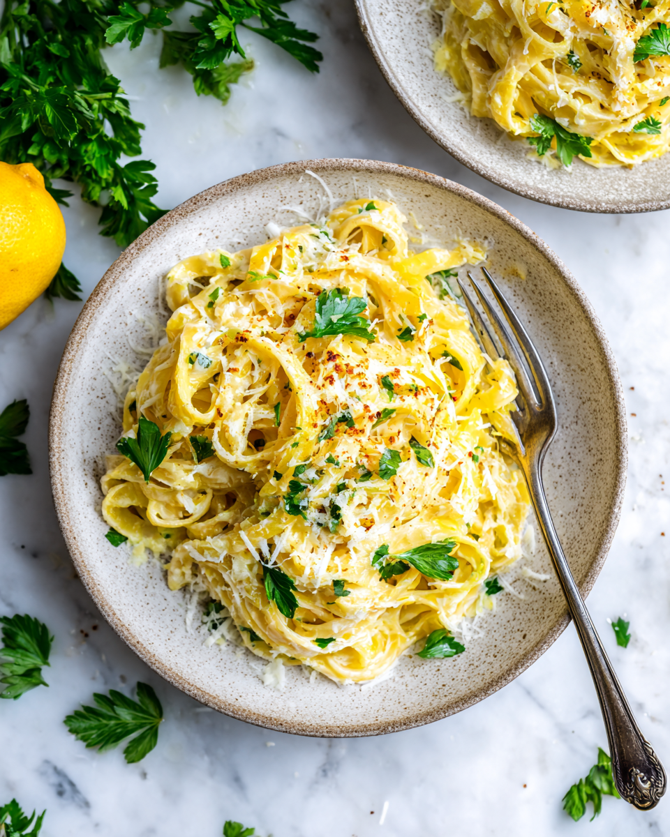 Lemon Garlic Cream Fettuccini for Cozy Gatherings Delicious Lemon Garlic Cream Fettuccini pasta dish, quick, creamy, and perfect for holiday gatherings, made with garlic, lemon, and Parmesan cheese.