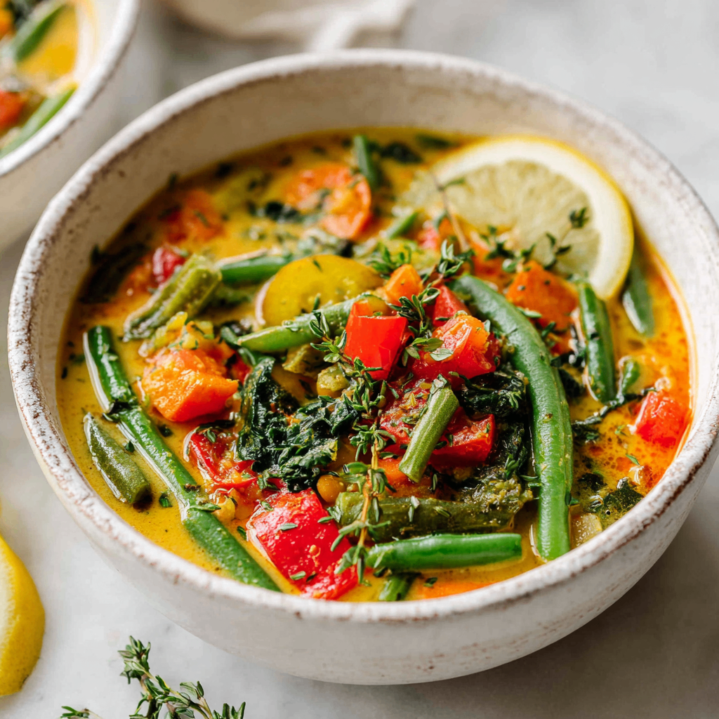 Delicious Vegetable Detox Soup filled with vibrant vegetables, perfect for a healthy meal post-holiday feasting.