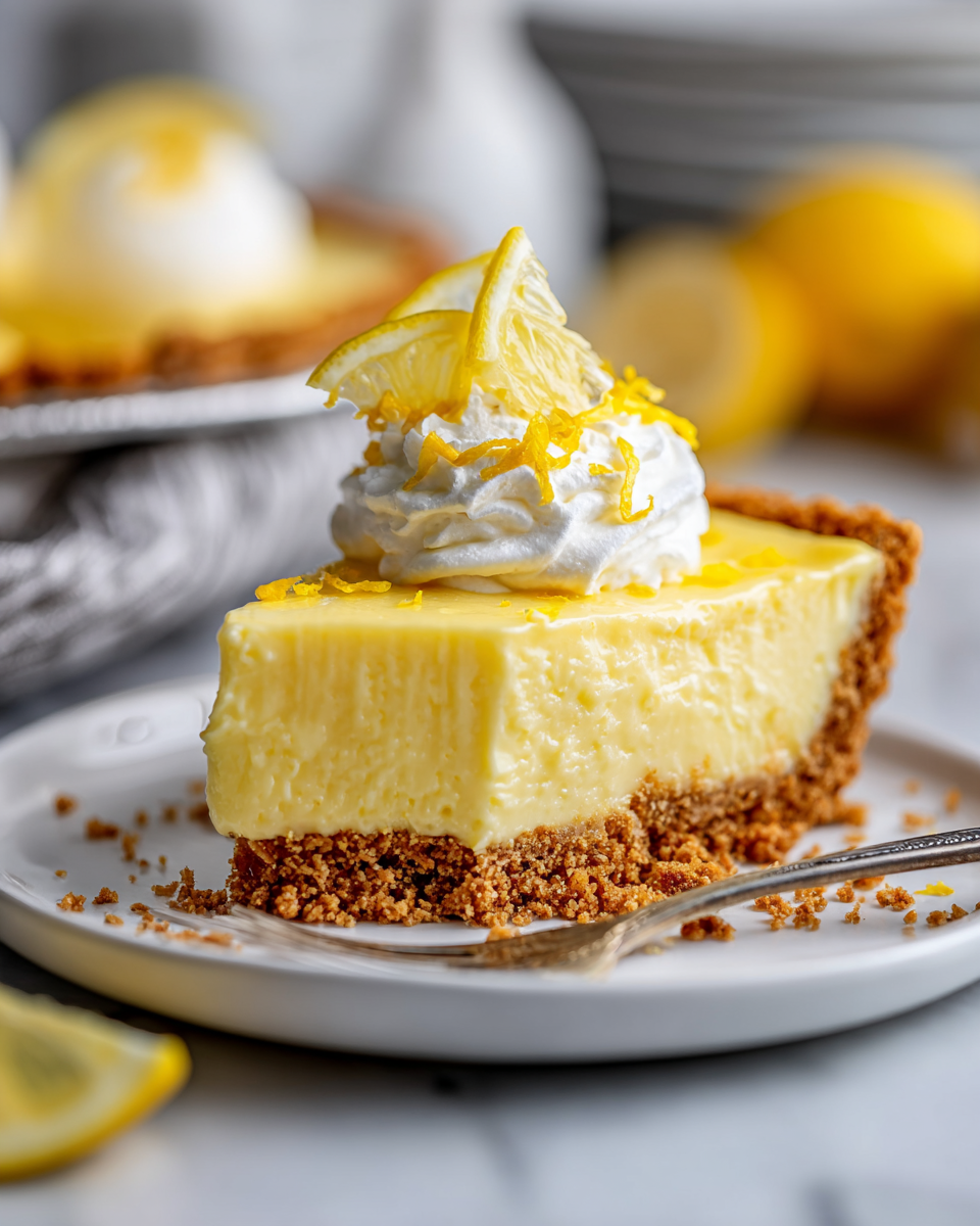 Refreshing Easy Lemon Pudding Pie Recipe Easy Lemon Pudding Pie with creamy lemon filling, buttery crust, chilled dessert for holidays, perfect pie recipe for festive gatherings.