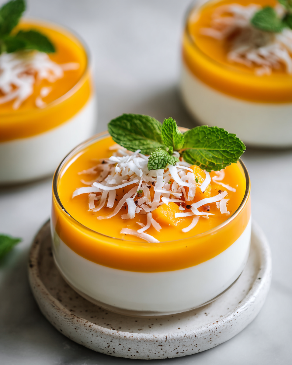 Delicious Mango Coconut Panna Cotta dessert with tropical flavors