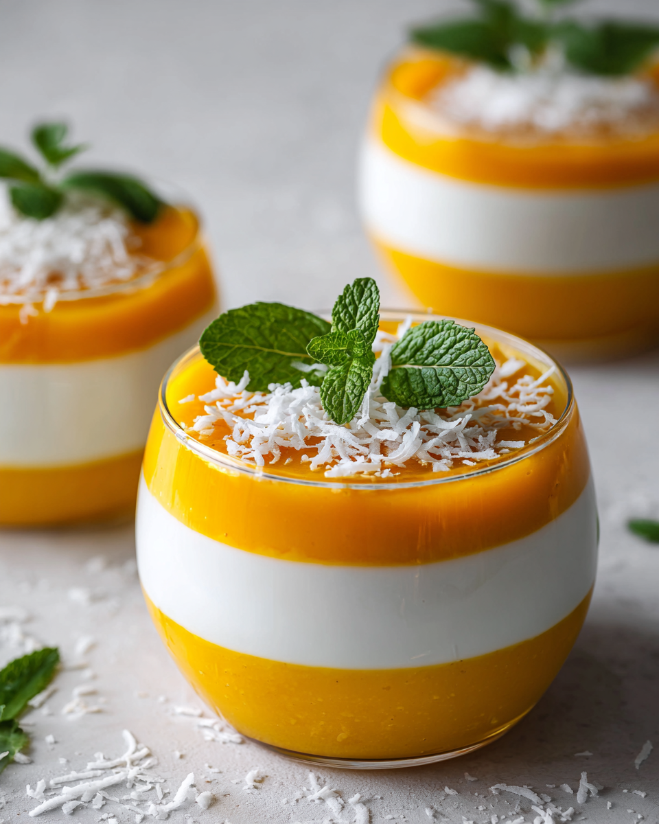 Delicious Mango Coconut Panna Cotta dessert with tropical flavors