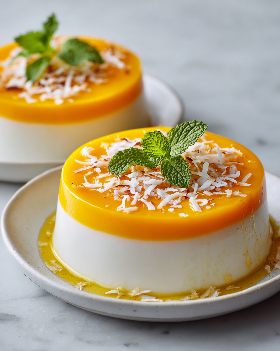 Delicious Mango Coconut Panna Cotta dessert with tropical flavors