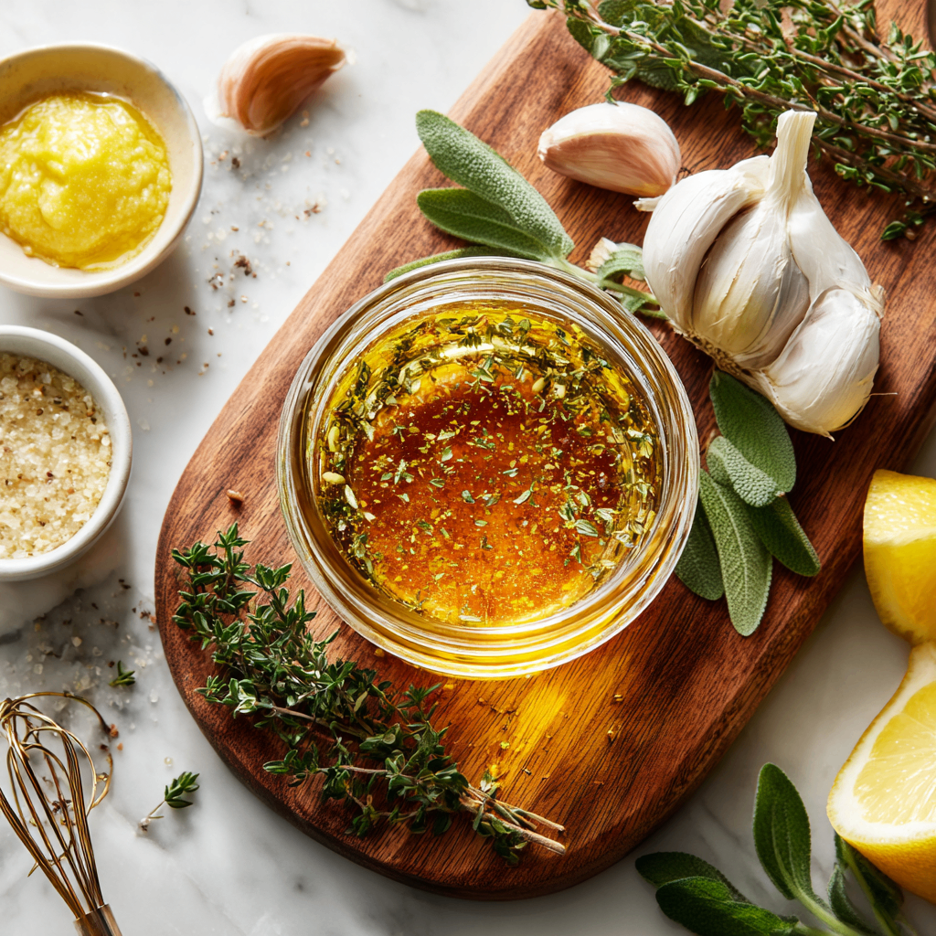 Fresh homemade Greek salad dressing with olive oil and red wine vinegar, perfect for salads and marinades