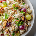 Delicious Waldorf Chicken Salad Recipe Waldorf Chicken Salad featuring shredded chicken, apples, grapes, walnuts, and creamy dressing, a perfect dish for holiday gatherings.