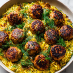 Cozy Greek Chicken Meatballs with Lemon Orzo Greek chicken meatballs with lemon orzo, a comforting holiday dish, featuring savory meatballs and zesty orzo pasta, perfect for cozy gatherings.