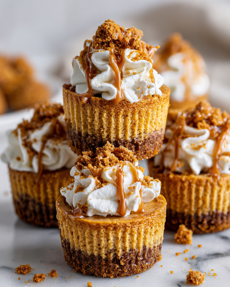 Mini Biscoff cheesecakes topped with Biscoff cookies, a delicious dessert for holidays