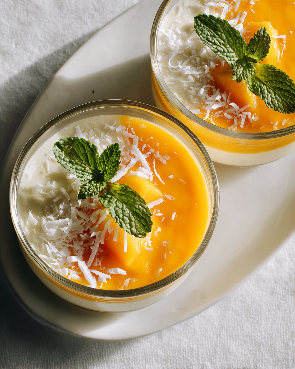 Delicious Mango Coconut Panna Cotta dessert with tropical flavors