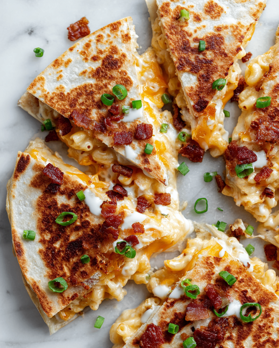 Bacon Ranch Mac & Cheese Quesadilla Bacon Ranch Mac & Cheese Quesadilla with crispy tortilla and melted cheese - a cozy comfort food perfect for gatherings.