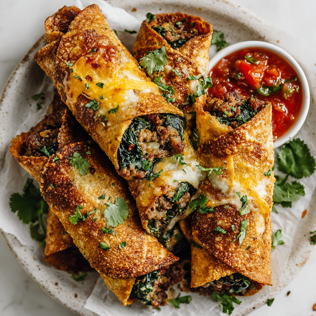 Crispy Baked Spinach and Sausage Taquitos Crispy Baked Spinach and Sausage Taquitos