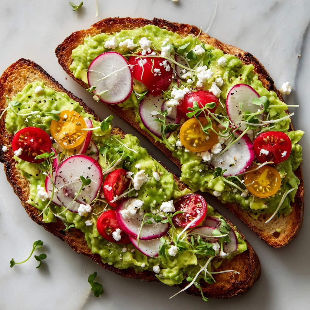 Quick and easy avocado toast recipe topped with cherry tomatoes and feta, perfect for brunch, packed with nutrients and healthy fats.