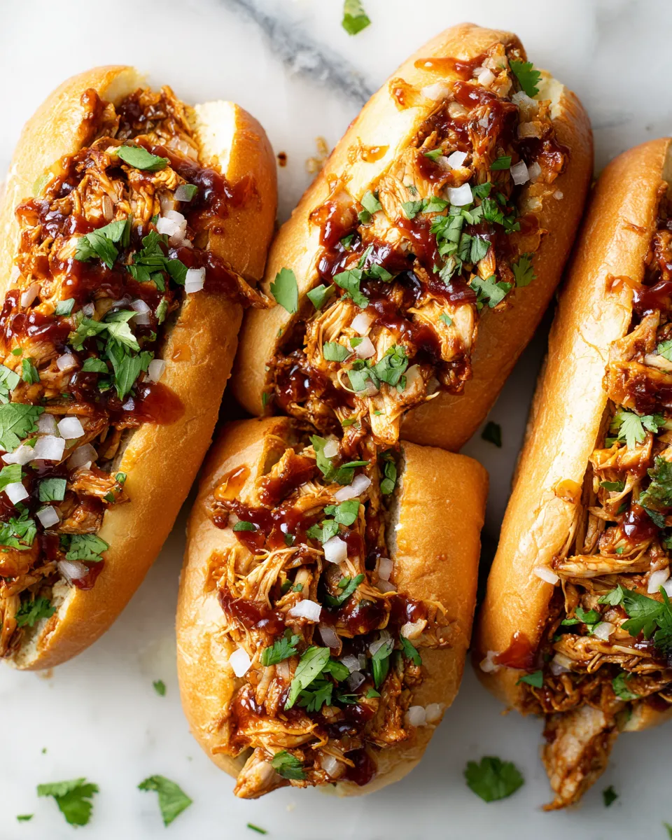 Crockpot BBQ Chicken served on brioche buns with coleslaw, perfect for gatherings and meal prep.