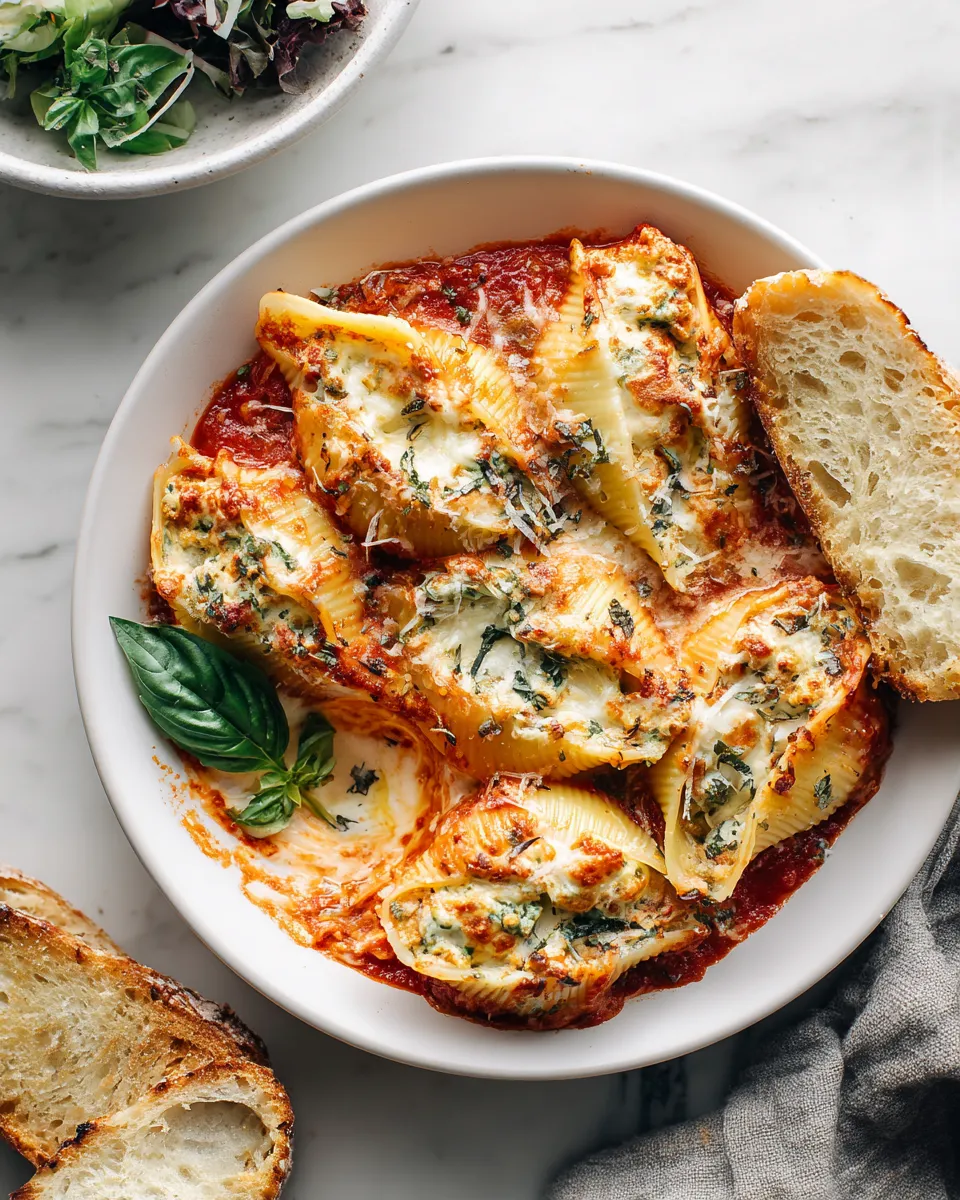 Delicious slow cooker stuffed shells filled with ricotta and topped with marinara sauce, perfect for family gatherings and cozy dinners.