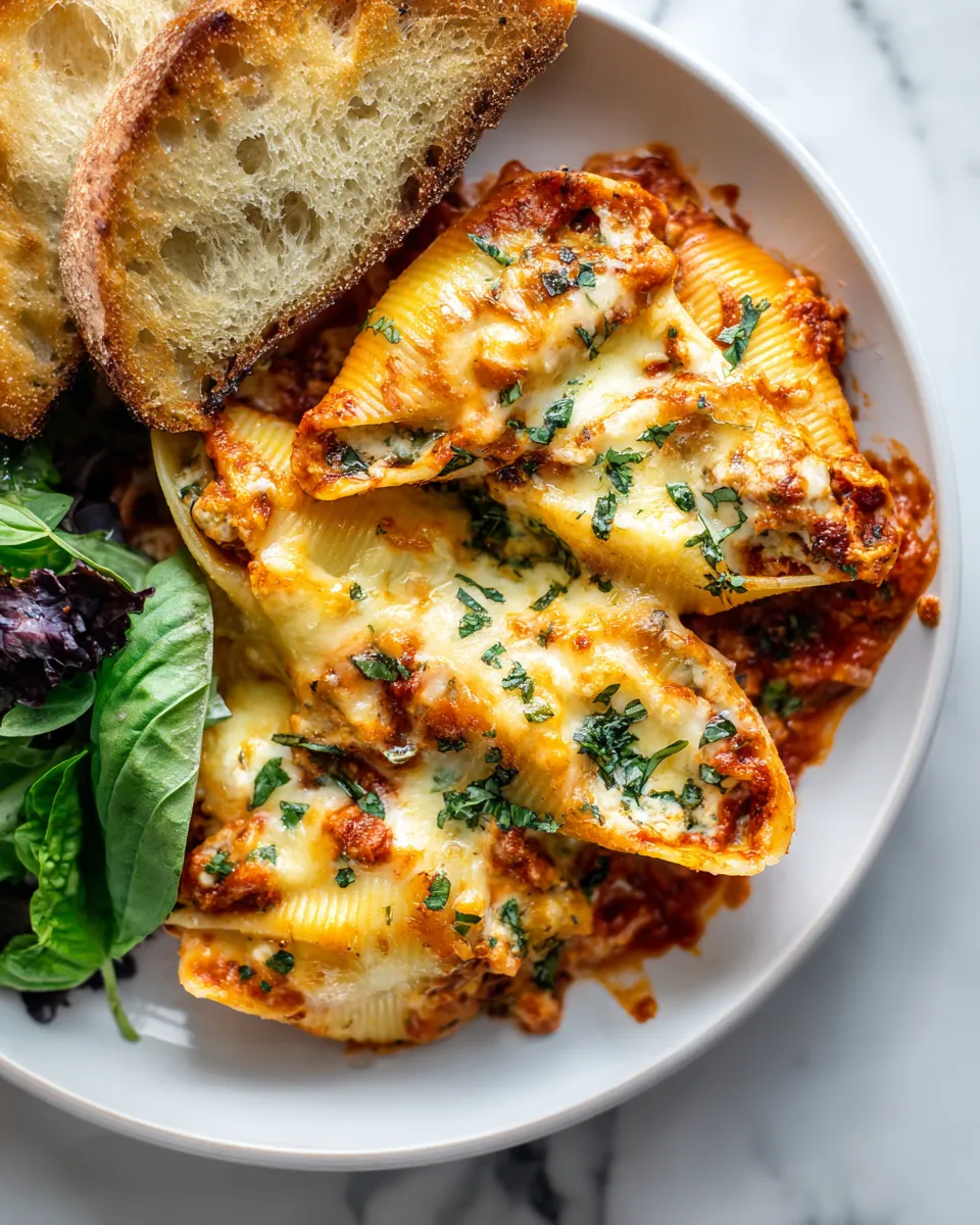 Delicious slow cooker stuffed shells filled with ricotta and topped with marinara sauce, perfect for family gatherings and cozy dinners.