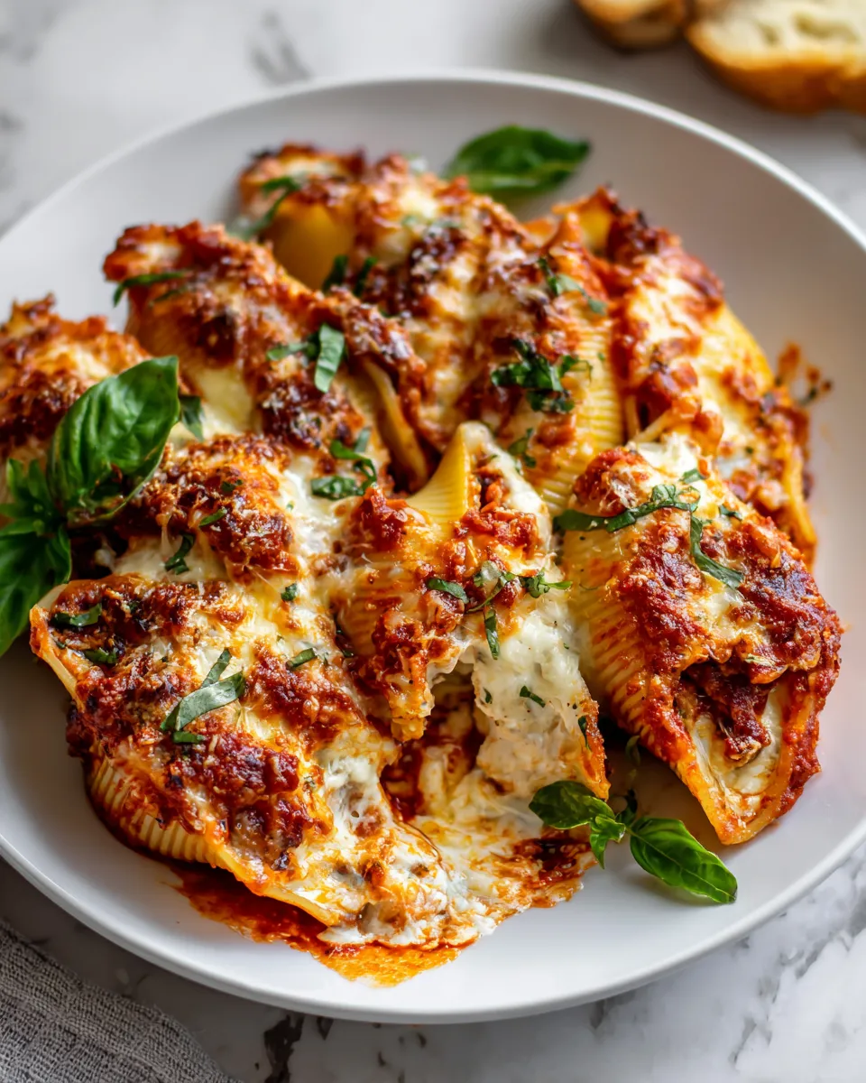 Delicious slow cooker stuffed shells filled with ricotta and topped with marinara sauce, perfect for family gatherings and cozy dinners.
