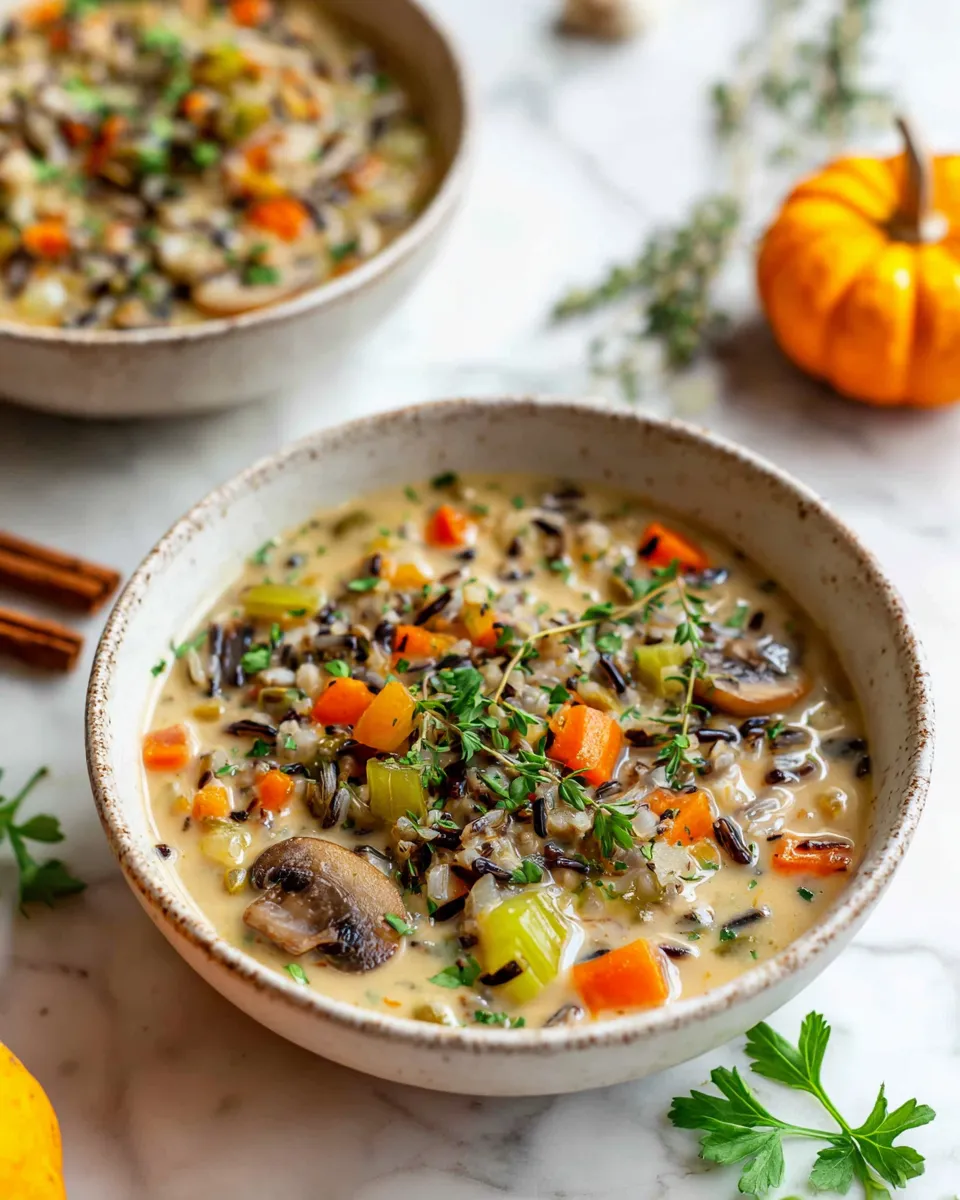 Cozy Instant Pot Wild Rice Soup Instant Pot Wild Rice Soup with hearty vegetables and herbs, a comforting fall dish.